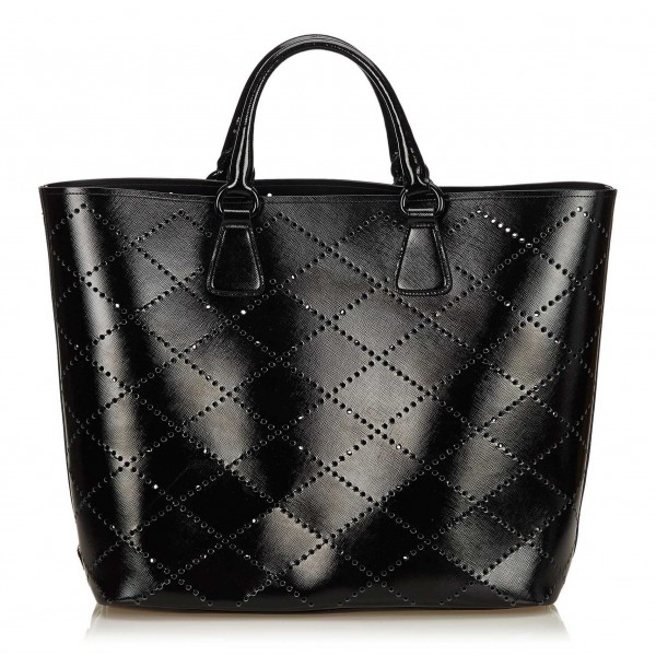 Prada Vintage - Saffiano Vernice Tote Bag - Black - Leather Handbag - Luxury High Quality