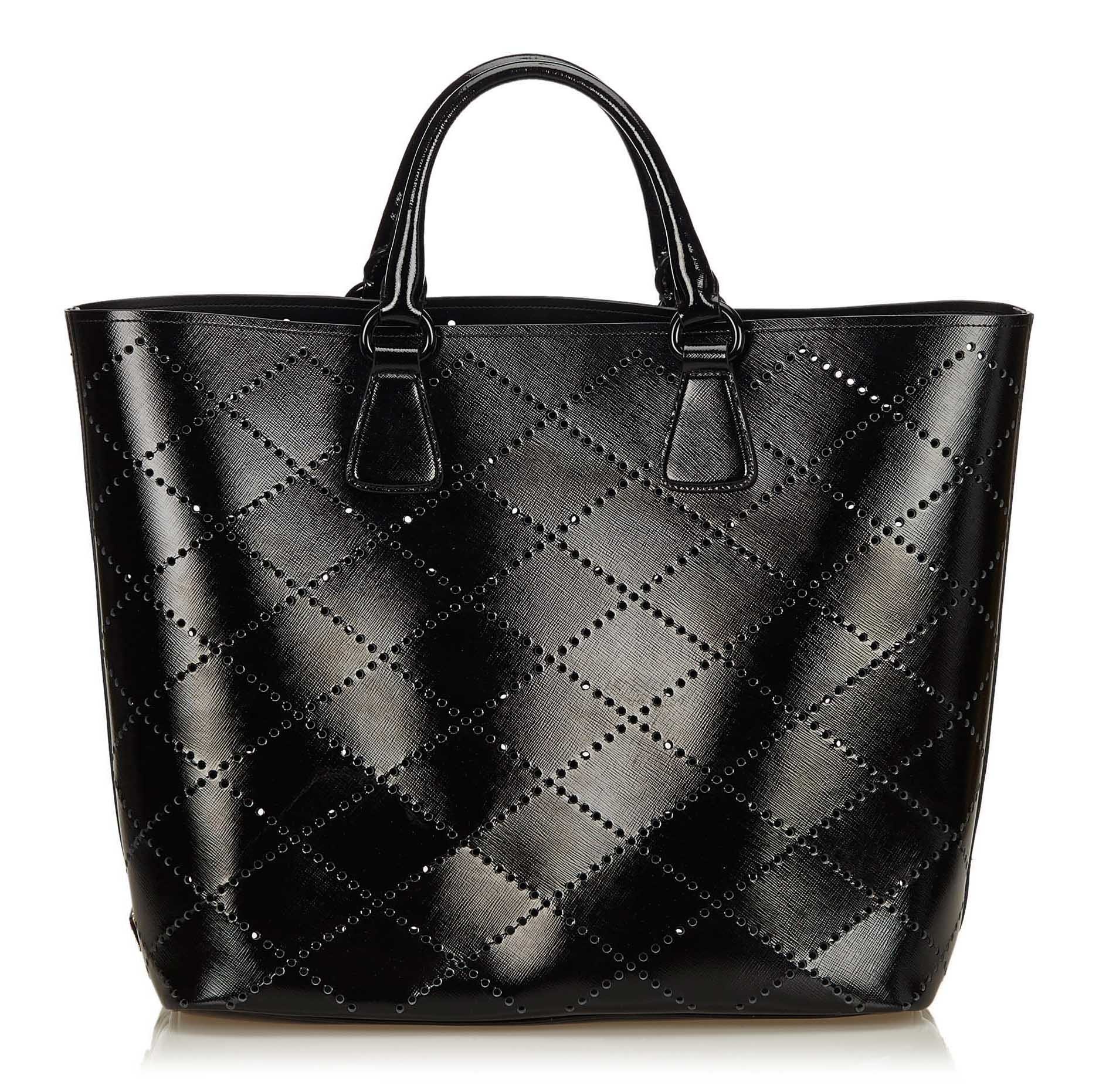 Prada Vintage - Saffiano Vernice Tote Bag - Black - Leather