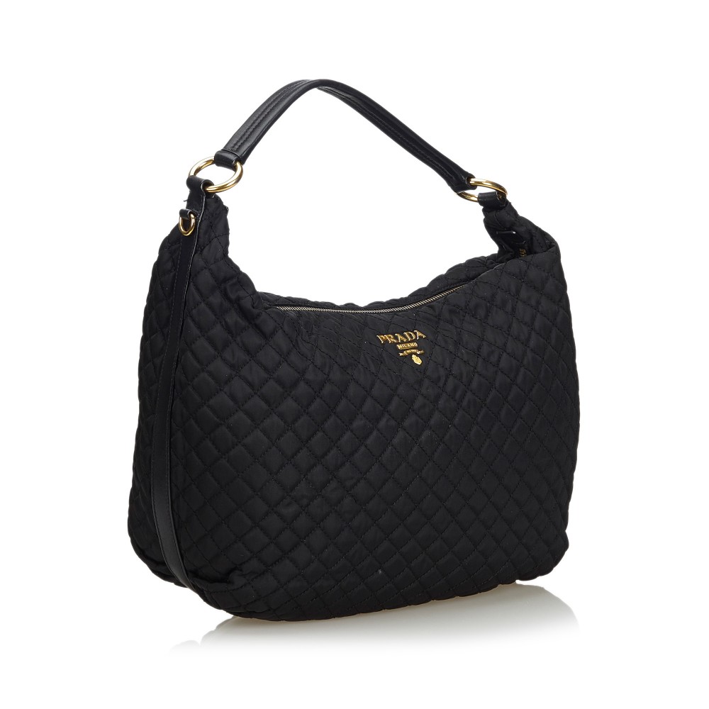 Prada Vintage - Quilted Nylon Hobo Bag - Black - Leather Handbag - Luxury High Quality - Avvenice