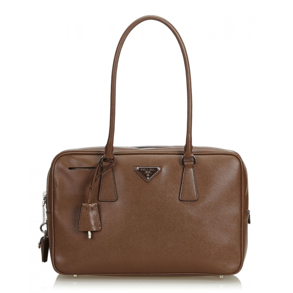 Prada Vintage - Saffiano Leather Bauletto Handbag Bag - Brown