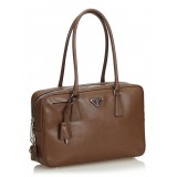 Prada Vintage - Saffiano Leather Bauletto Handbag Bag - Brown - Leather Handbag - Luxury High Quality
