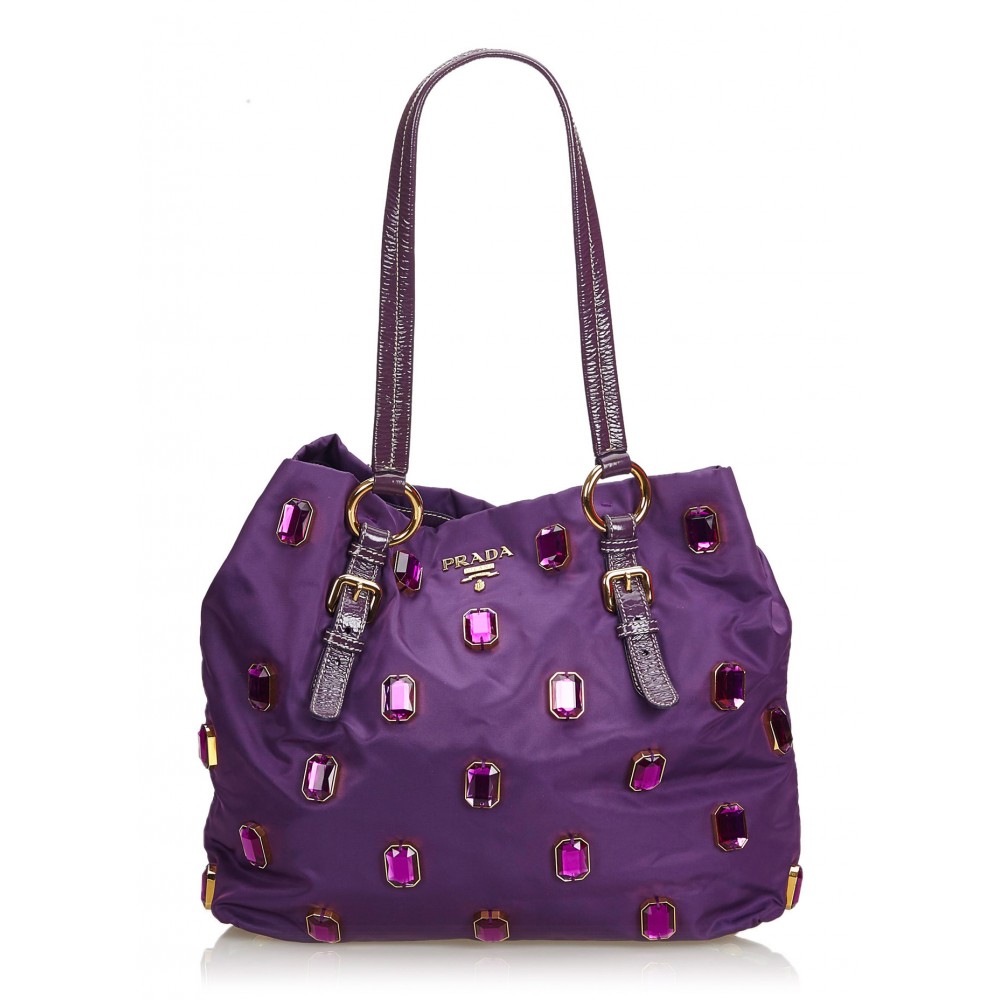 Prada Vintage - Tessuto Pietre Tote Bag - Purple - Leather Handbag ...