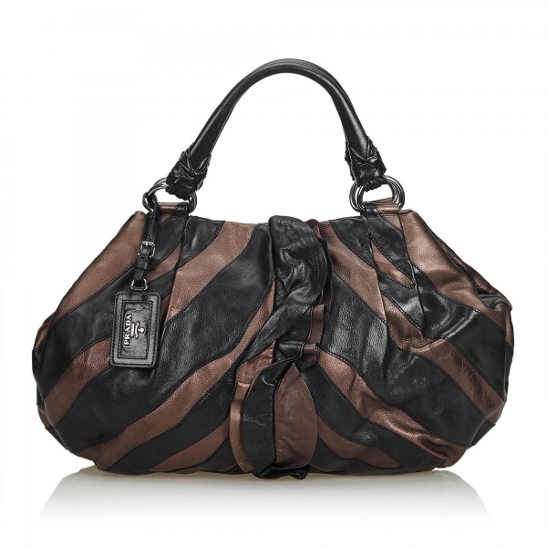 Prada Vintage - Ruffled Mordore Leather Tote Bag - Black - Leather Handbag - Luxury High Quality