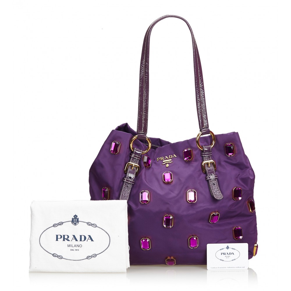 Sold at Auction: Prada Anemone Tessuto Pietre Nylon Jeweled Tote Bag