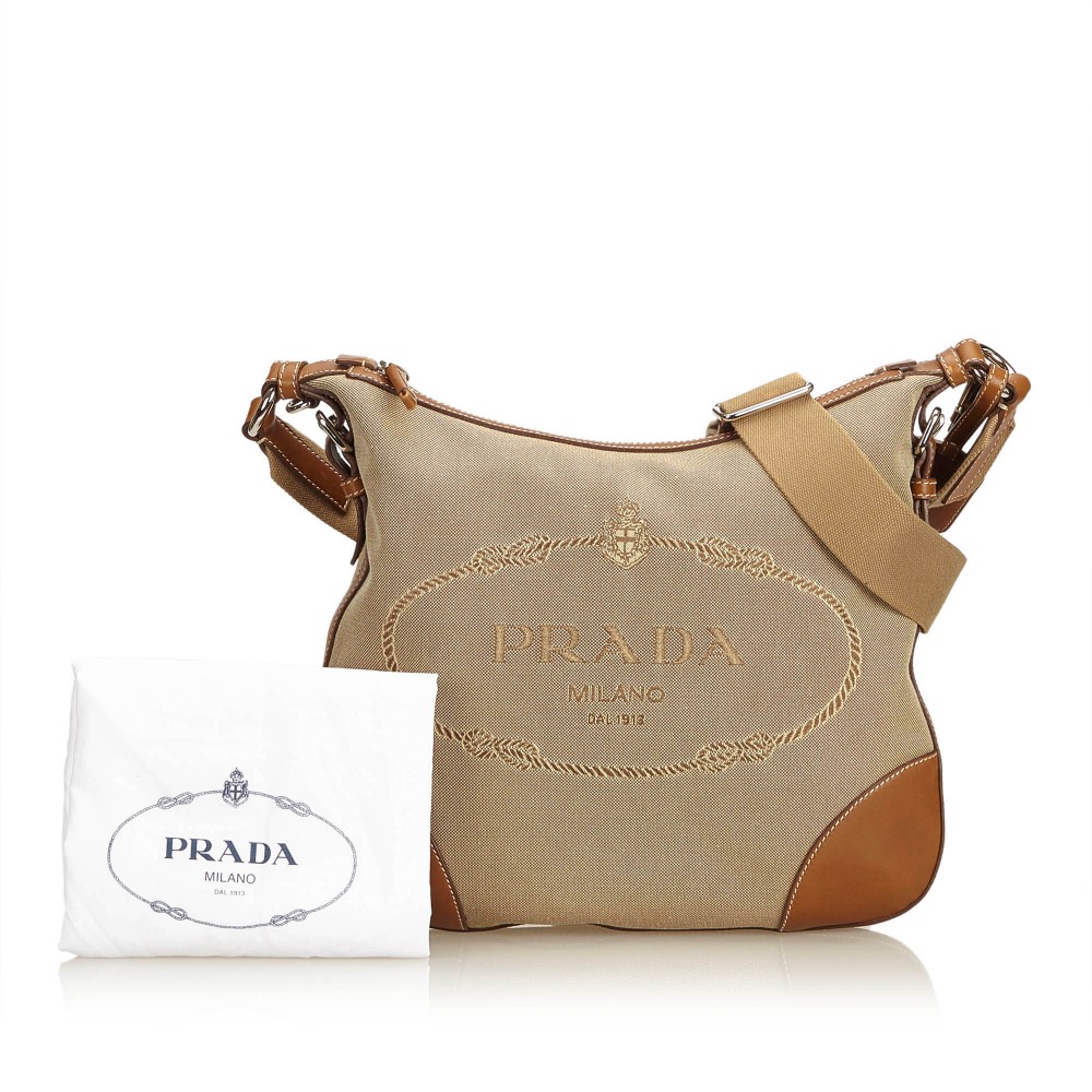 Bag PRADA canvas and leather with embroidery - VALOIS VINTAGE PARIS