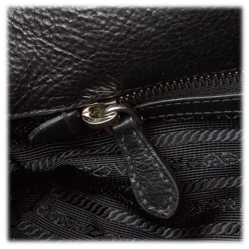 Prada Vintage - Ruffled Mordore Leather Tote Bag - Black - Leather ...
