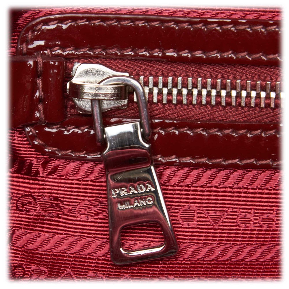 Prada Vintage Gaufre XL Bag Handbag Red Patent Leather Oversized Ruched Designer Lux Purse