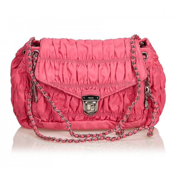 Prada Vintage - Gathered Nylon Chain Shoulder Bag - Pink - Leather Handbag - Luxury High Quality