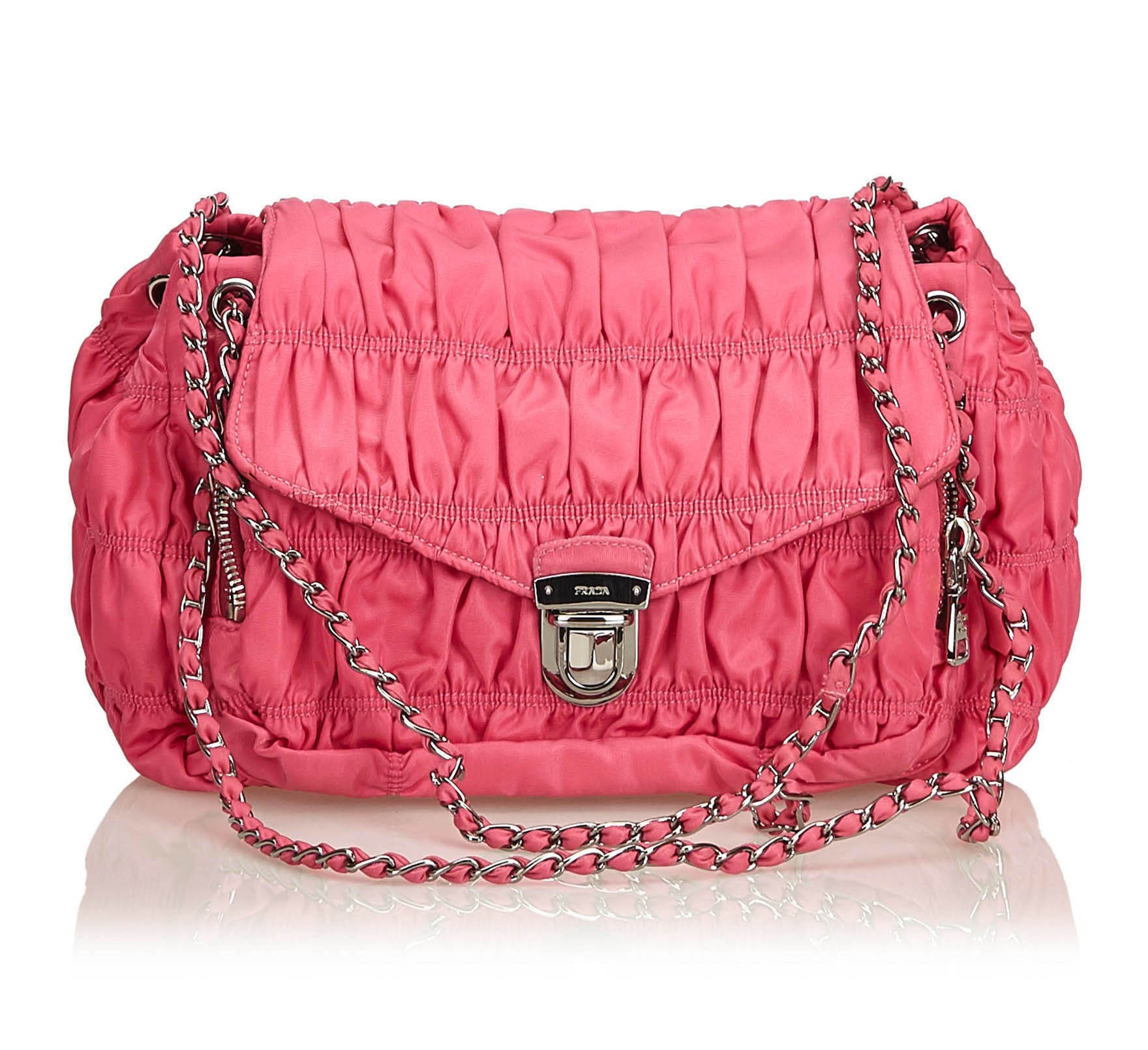 PRADA Vintage Logo Pochette Shoulder Bag Handbag Pink Beige 