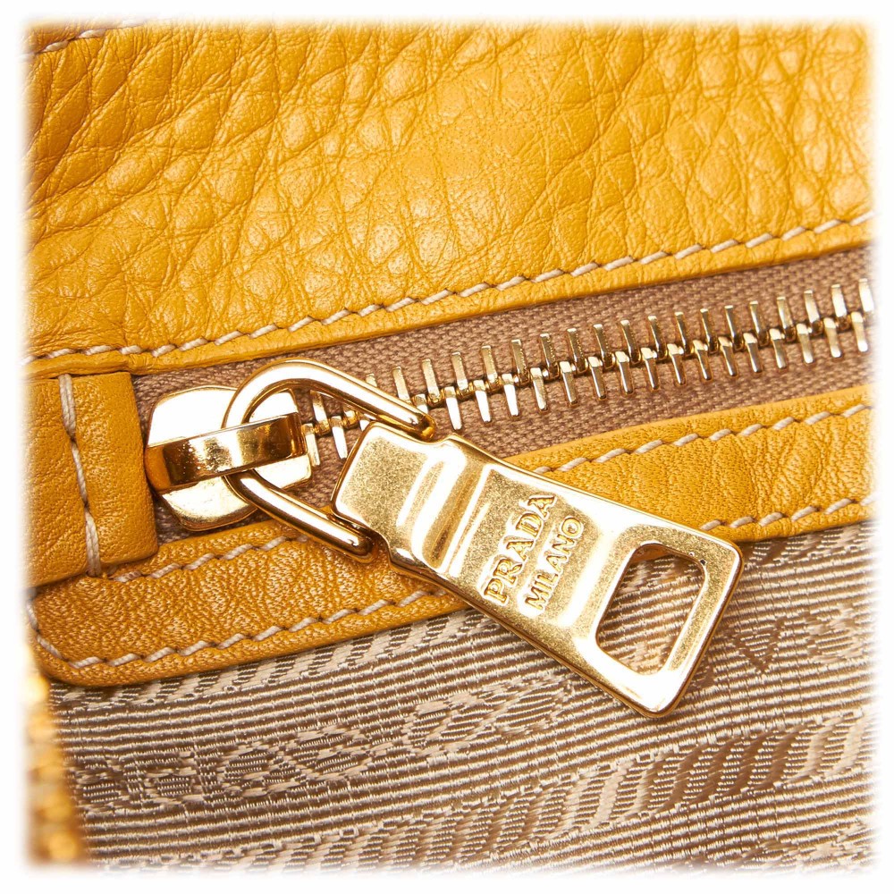 Prada Baltico Yellow Vitello Phenix Leather Double Zip Crossbody Bag | eBay