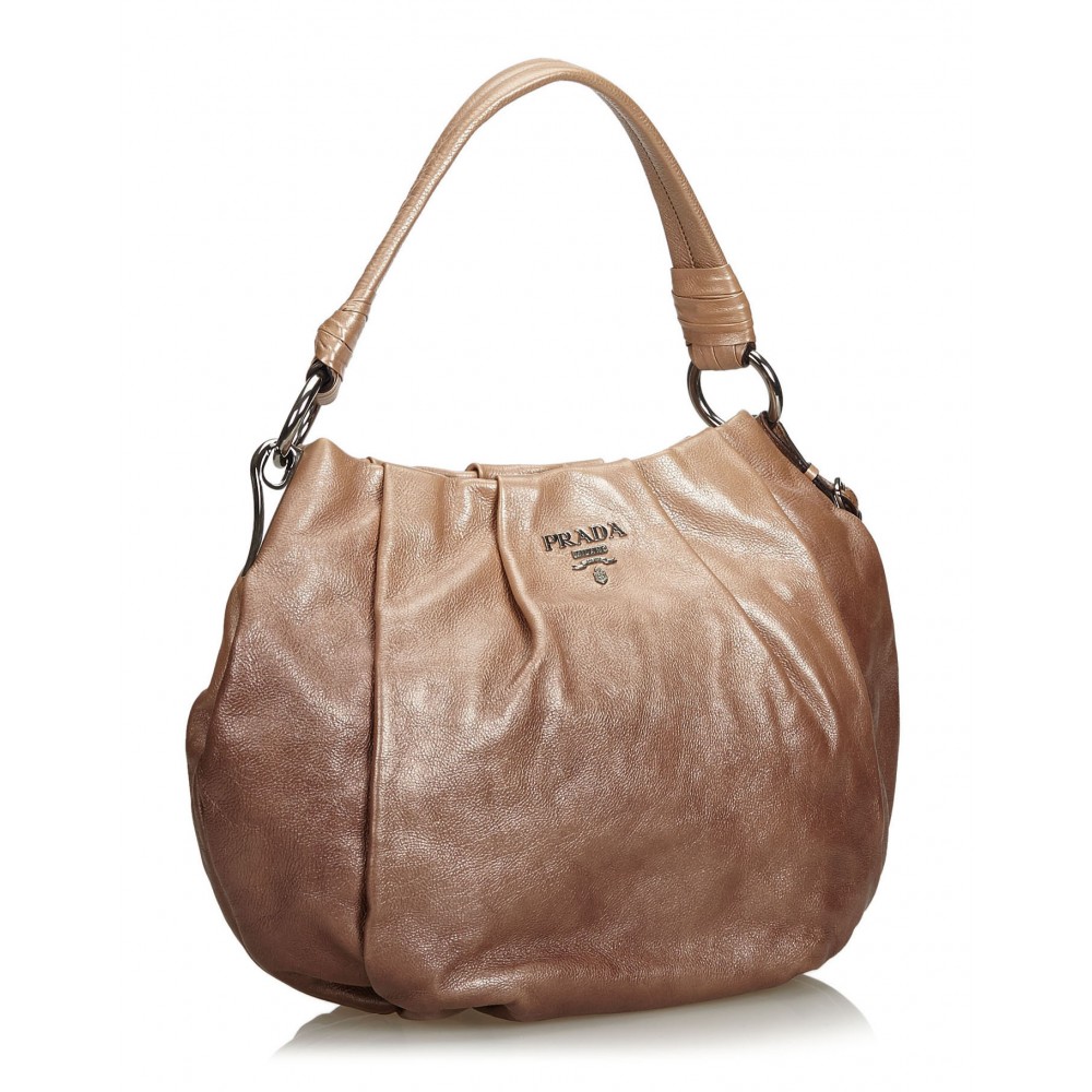 PRADA Leather Hobo bag Shoulder bag Handbag Cream Vintage Old iw335a