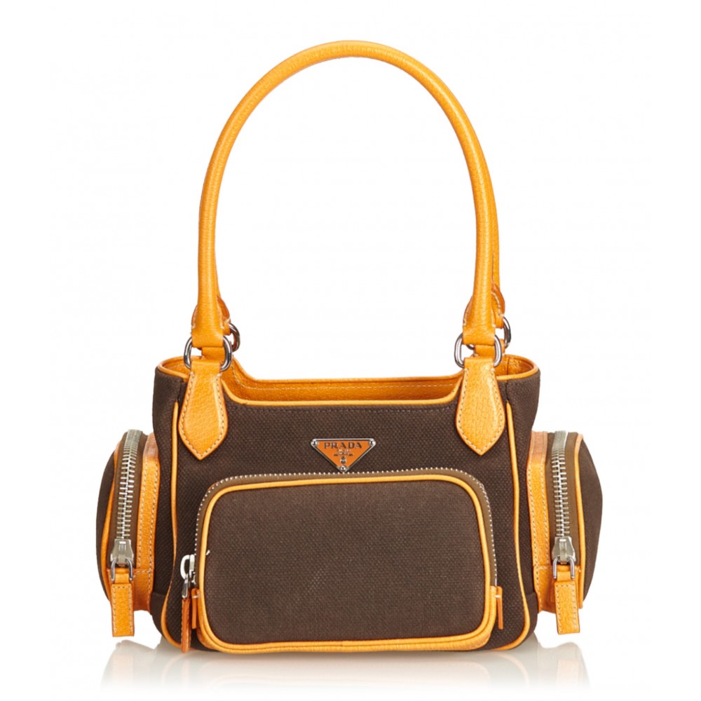 Prada Vintage - Canvas Shoulder Bag - Brown Beige - Leather Handbag - Luxury High Quality - Avvenice