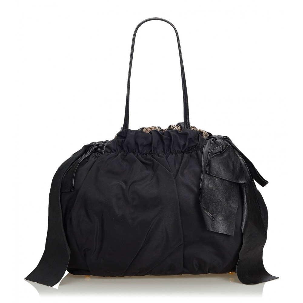Prada Vintage - Python Print Nylon Shoulder Bag - Black - Leather ...
