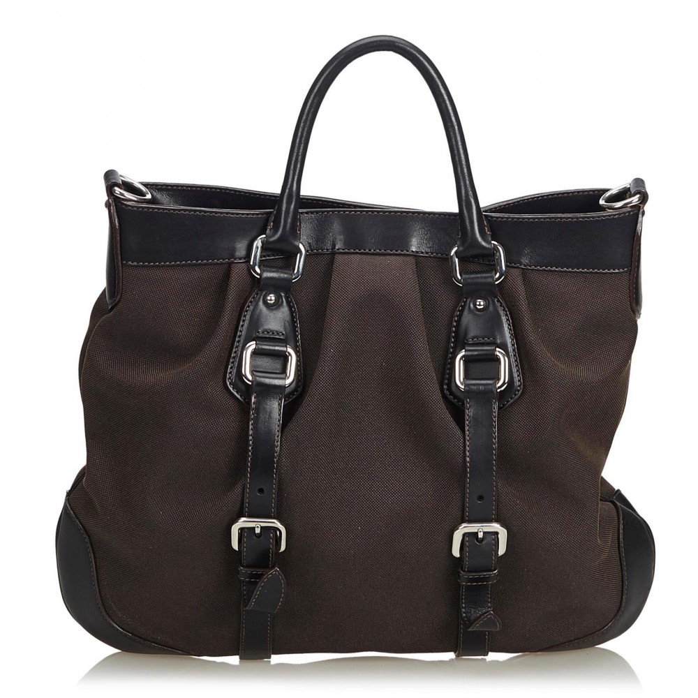 Prada Vintage - Jacquard Canapa Satchel Bag - Brown - Leather Handbag ...