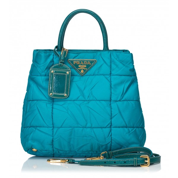 Prada Vintage - Leather-Trimmed Tessuto Satchel Bag - Blue - Leather Handbag - Luxury High Quality