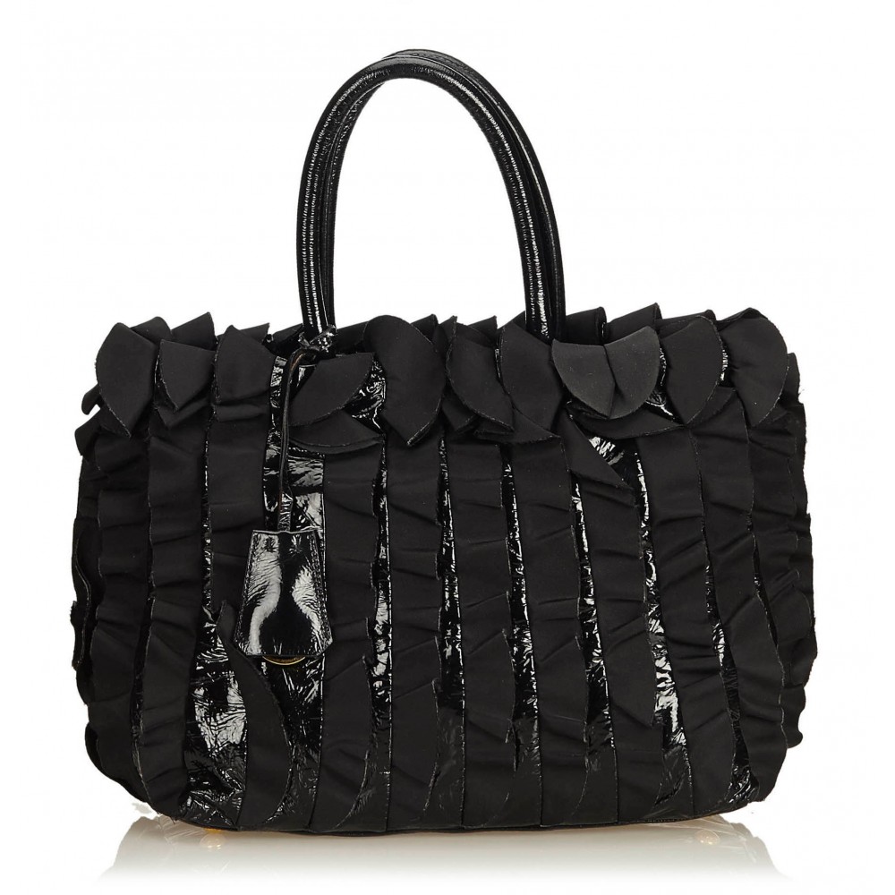 Prada Vintage - Gathered Nylon Tote Bag - Black - Leather Handbag ...