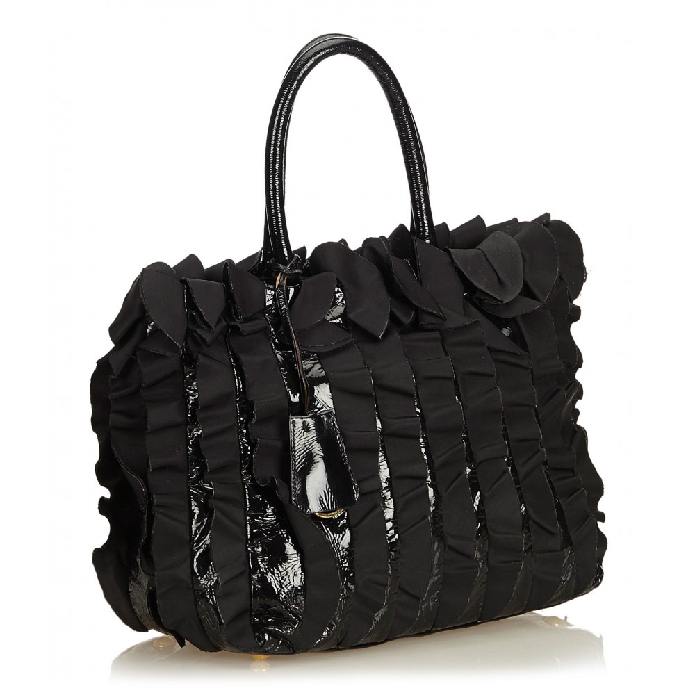 Prada Vintage - Gathered Nylon Tote Bag - Black - Leather Handbag