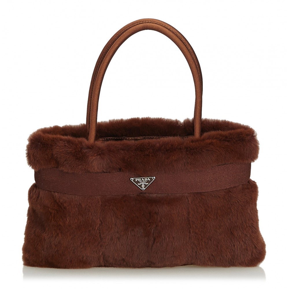 prada vintage fur handbag bag brown leather handbag luxury high quality