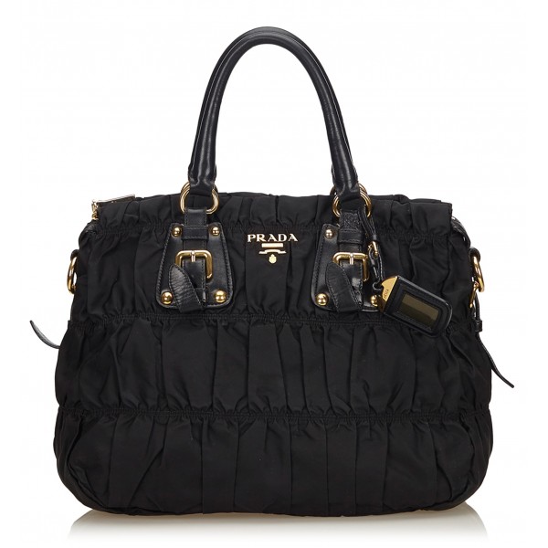 Prada Vintage - Gathered Nylon Satchel Bag - Black - Leather Handbag ...