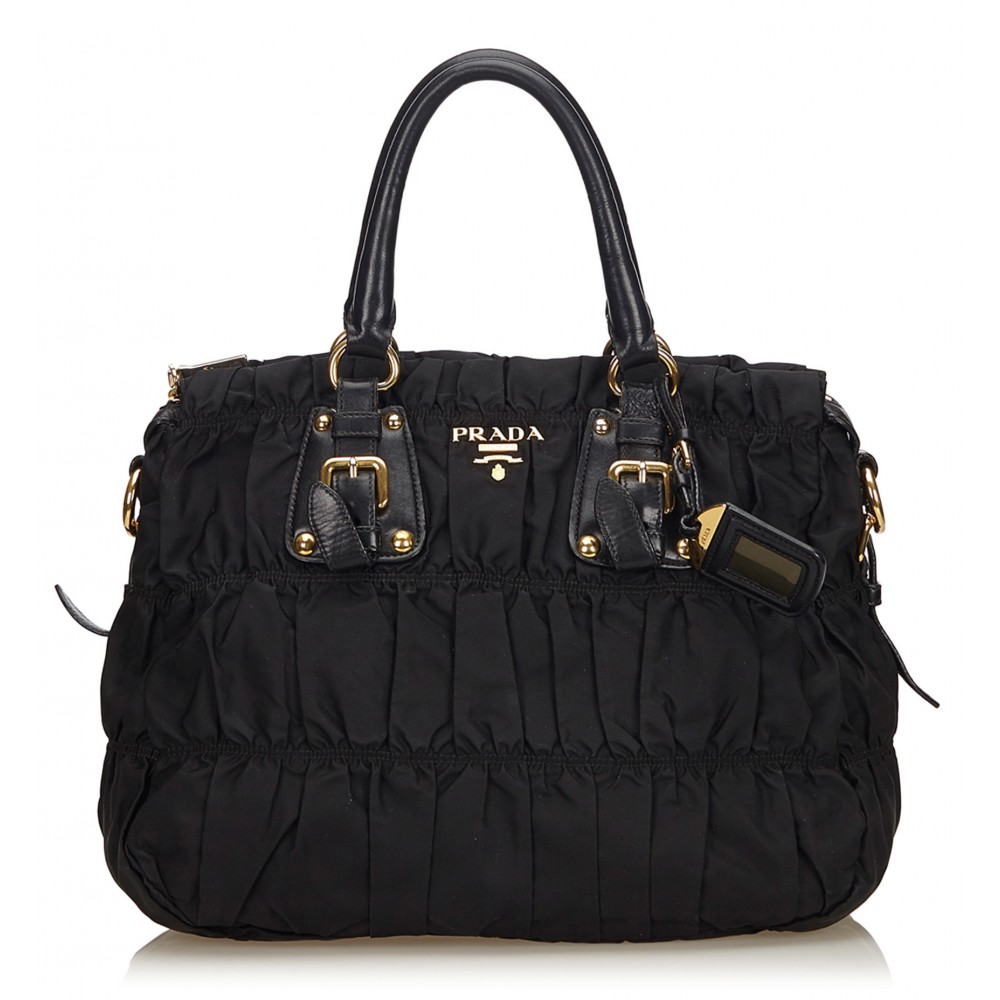 Prada Vintage - Gathered Nylon Satchel Bag - Black - Leather Handbag