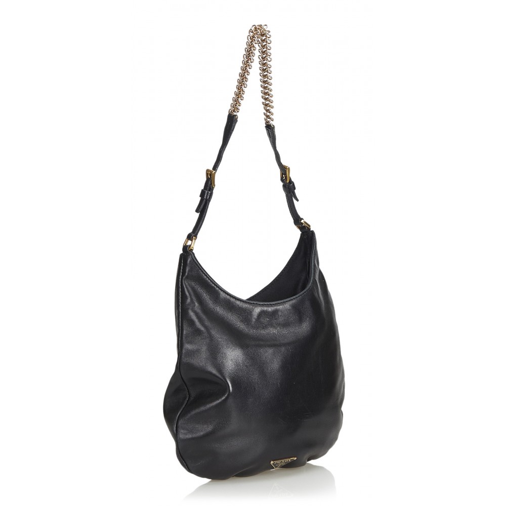 Prada Vintage - Leather Shoulder Bag - Black - Leather Handbag - Luxury ...