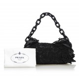 Prada Vintage - Ruffled Cotton Chain Baguette Bag - Black - Leather Handbag - Luxury High Quality