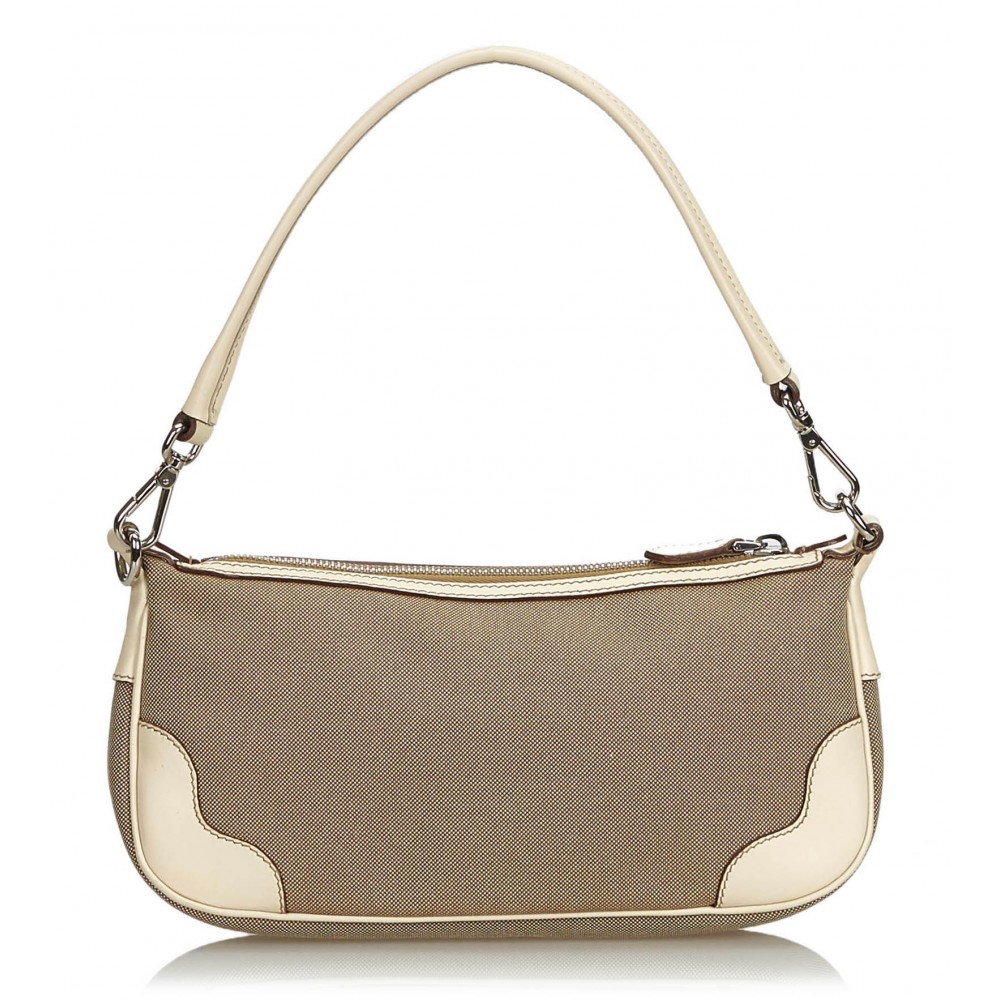 Prada Vintage - Jacquard Logo Baguette - Brown Beige - Leather Handbag - Luxury High Quality ...