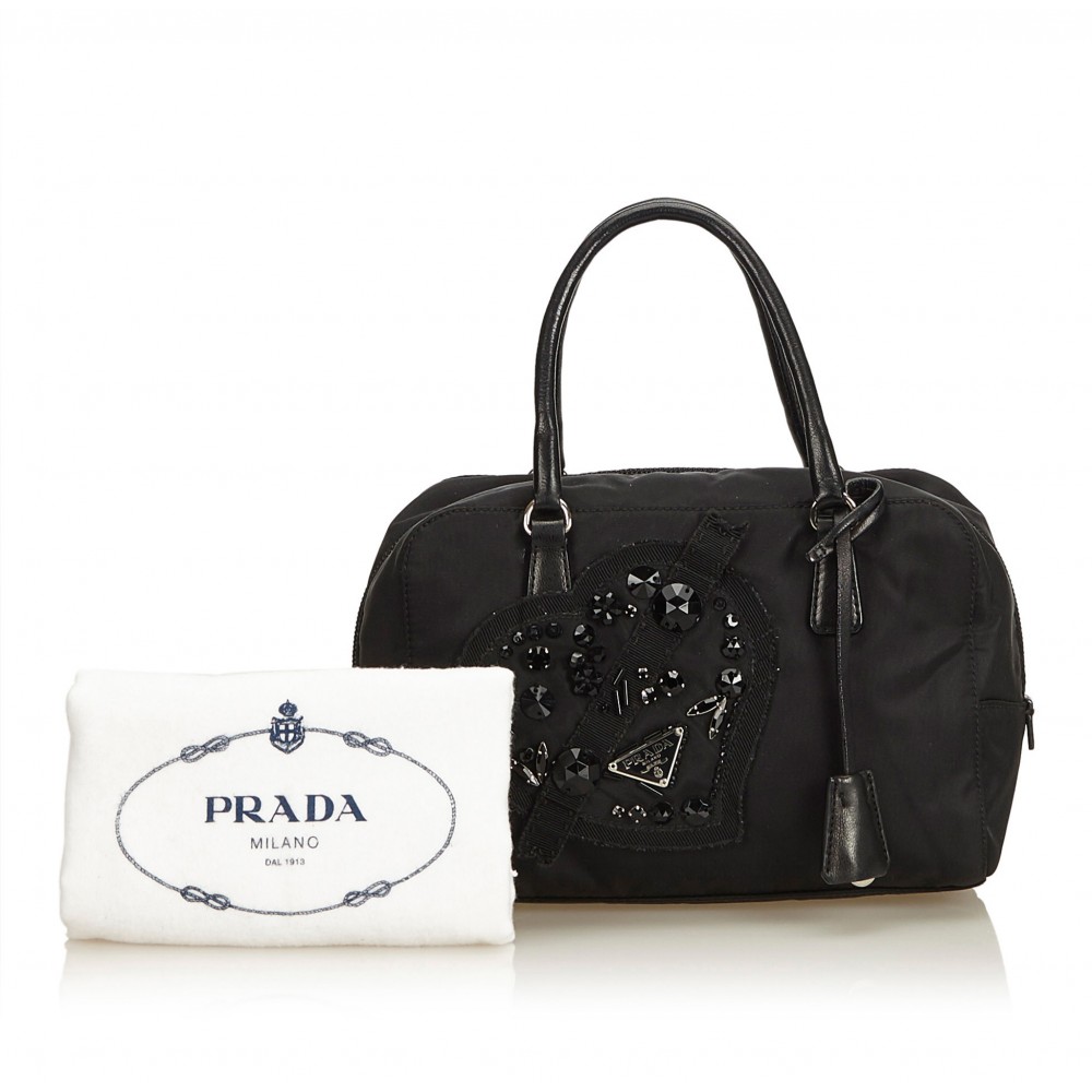 Vintage Prada Black Floral Nylon Shoulder Bag – Treasures of NYC