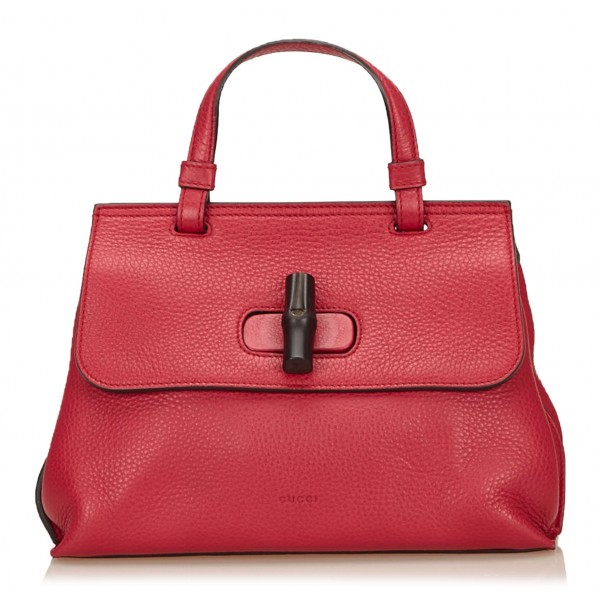 Gucci Vintage - Leather Bamboo Daily Bag - Red - Leather Handbag ...