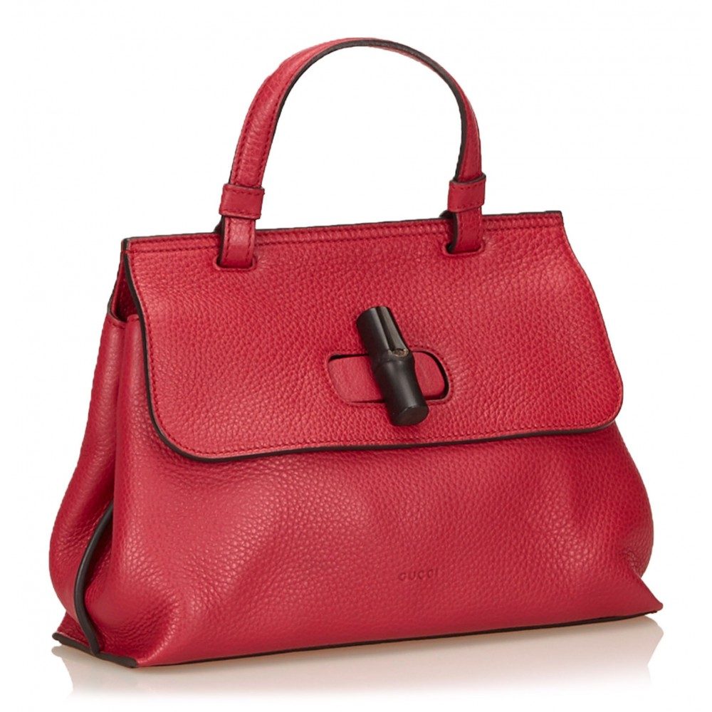 Gucci Vintage - Leather Bamboo Daily Bag - Red - Leather Handbag ...