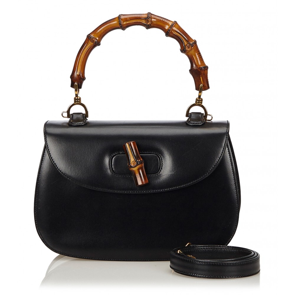Gucci Vintage - Ostrich Bamboo Satchel Bag - Black - Leather Handbag -  Luxury High Quality - Avvenice