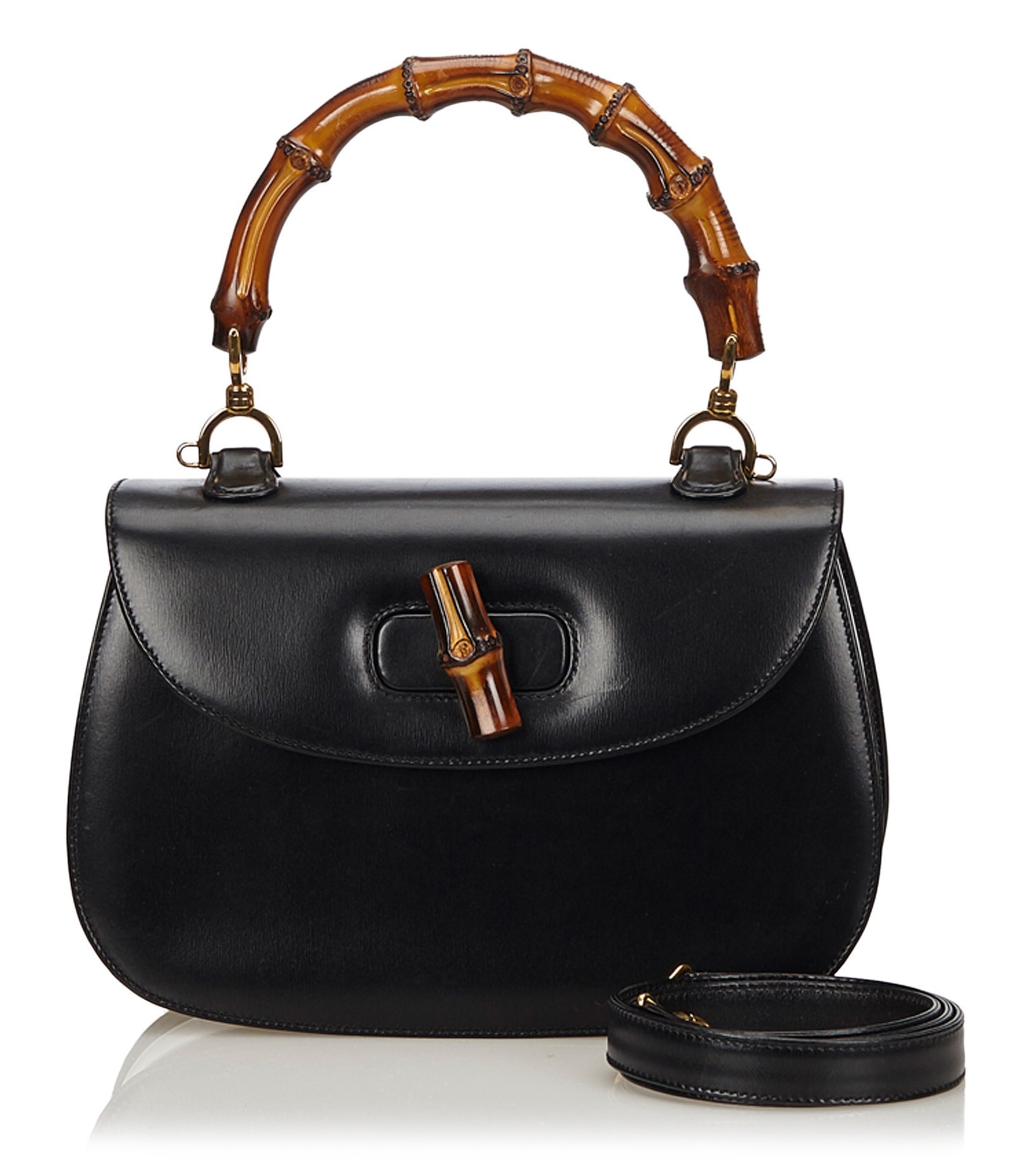 Gucci Black GG Canvas and Leather Bamboo Pochette Accessories at 1stDibs