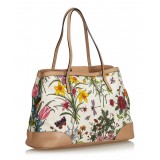 Gucci Vintage - Canvas Floral Tote Bag - White - Leather Handbag - Luxury High Quality
