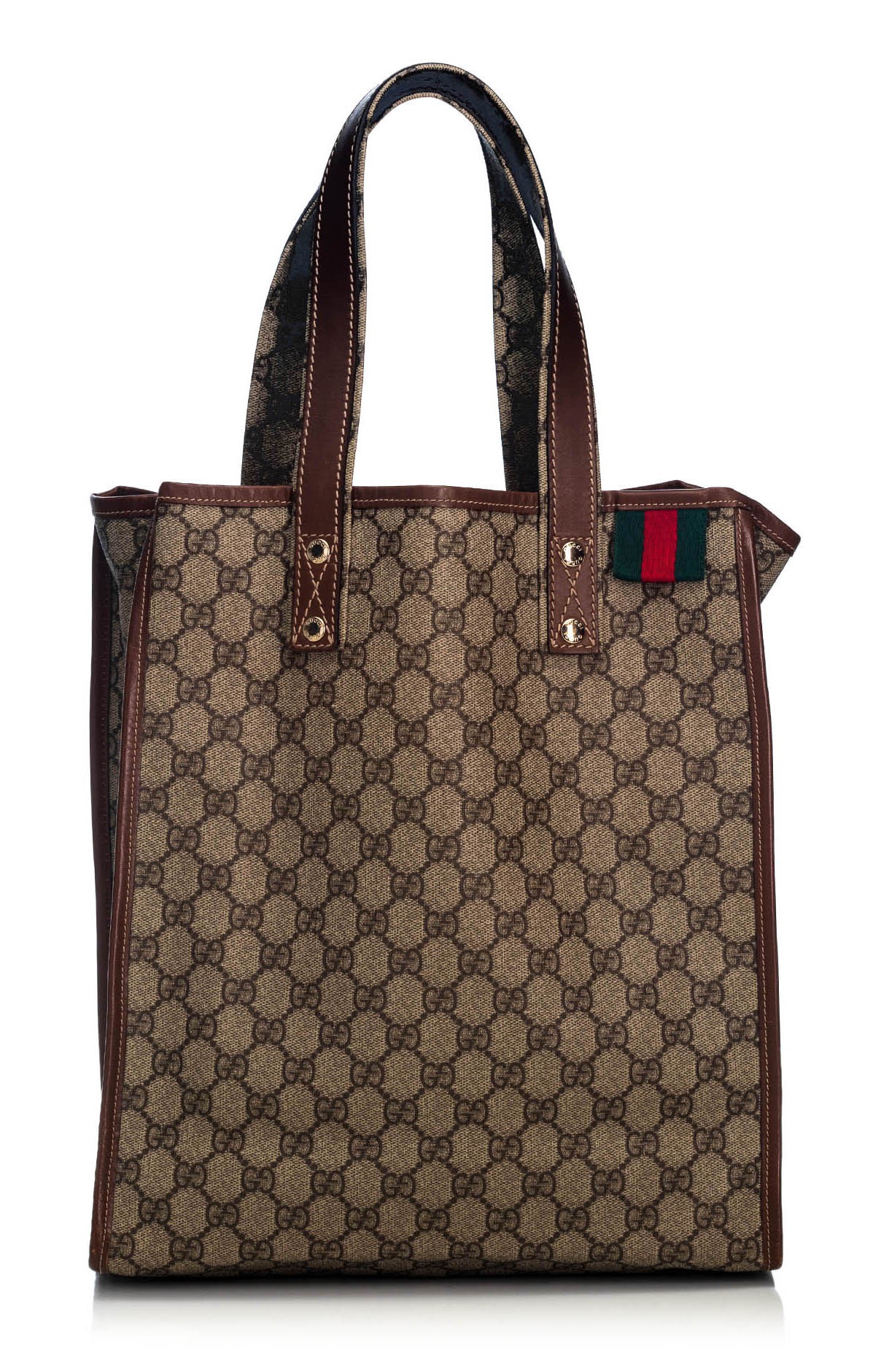 Gucci Brown GG Supreme Canvas Web Tote Gold Hardware Available For  Immediate Sale At Sotheby's