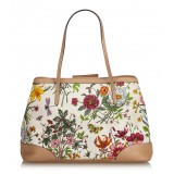 Gucci Vintage - Canvas Floral Tote Bag - Bianco - Borsa in Pelle - Alta Qualità Luxury