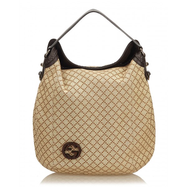 Gucci Vintage - Diamante Jacquard Hobo Bag - Brown - Leather Handbag - Luxury High Quality