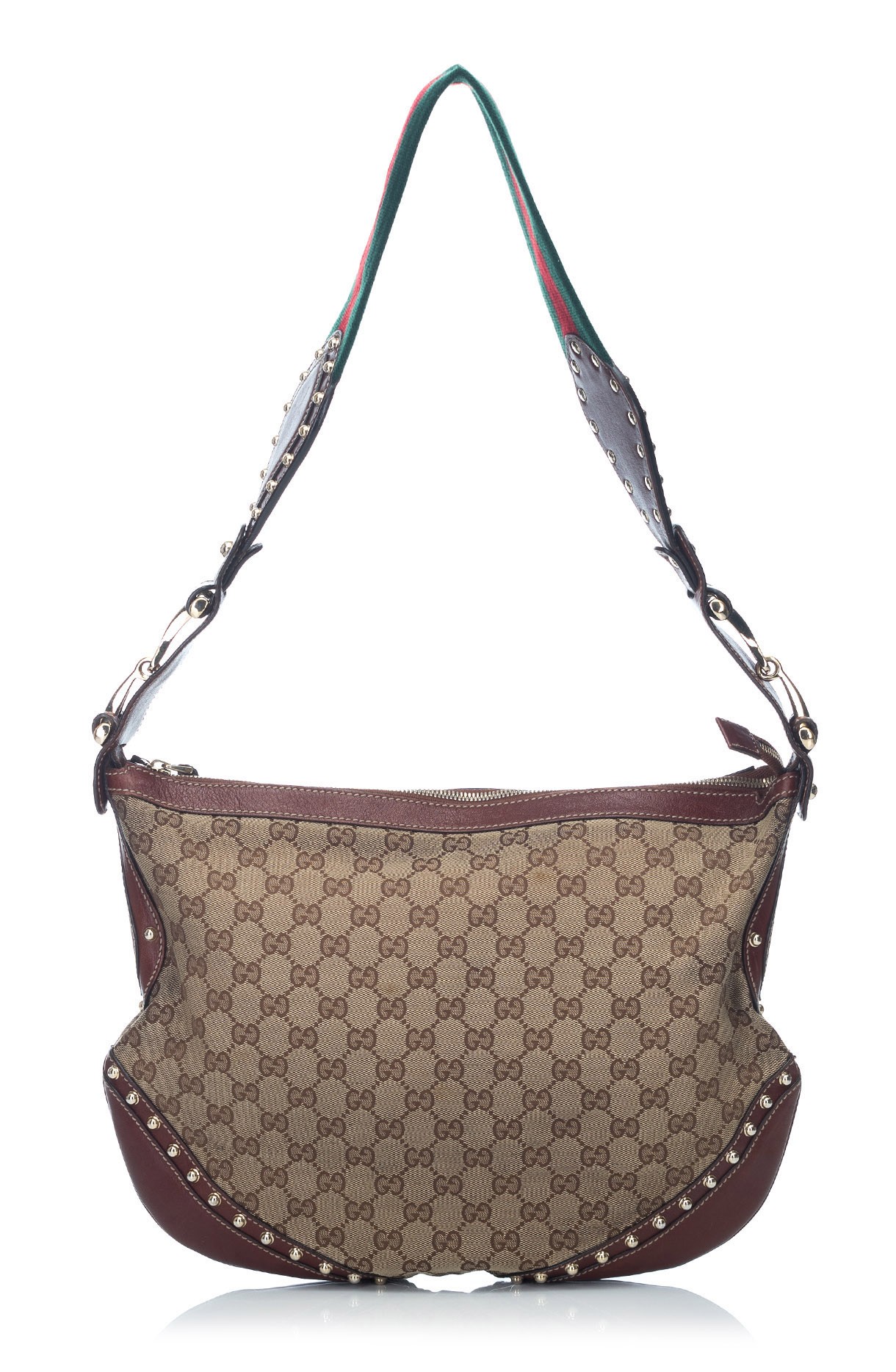 Gucci Brown GG Supreme Canvas Studded Square Shoulder Bag