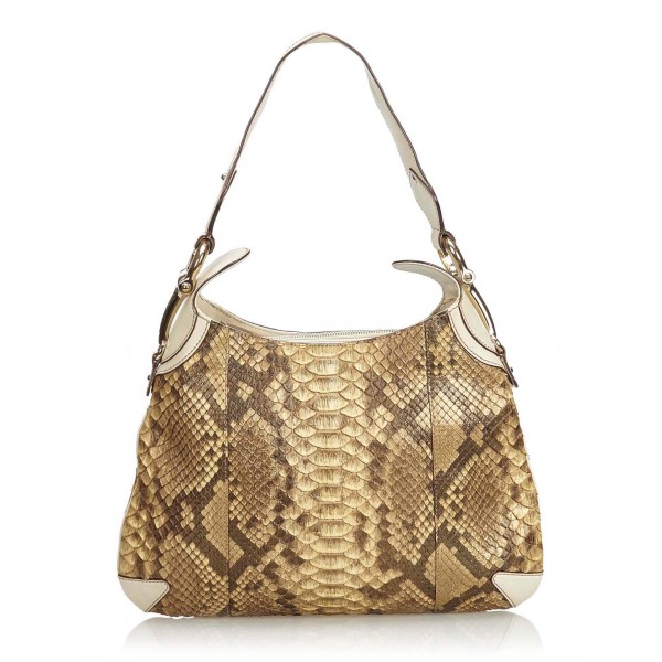 Gucci Vintage - Python Leather Horsebit Creole Shoulder Bag - Brown -  Leather Handbag - Luxury High Quality - Avvenice