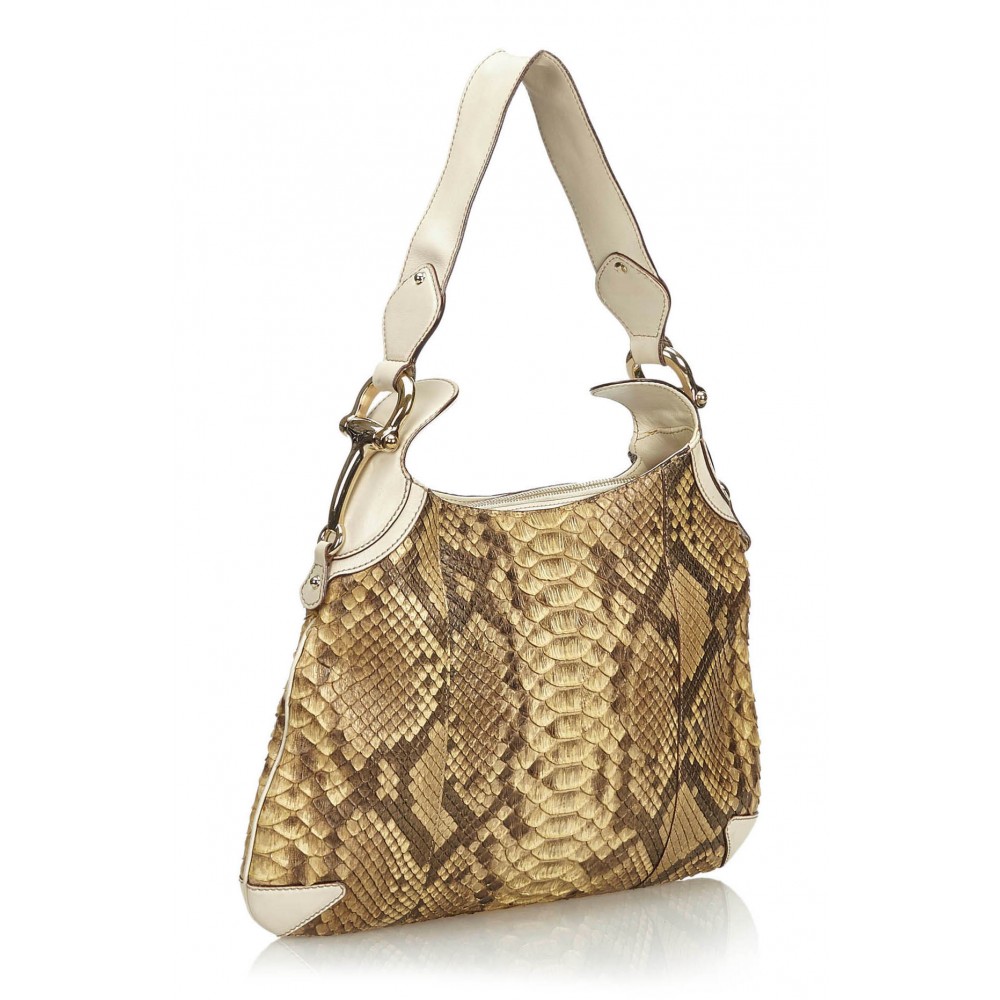 Gucci Vintage - Python Leather Horsebit Creole Shoulder Bag - Brown - Leather Handbag - Luxury ...