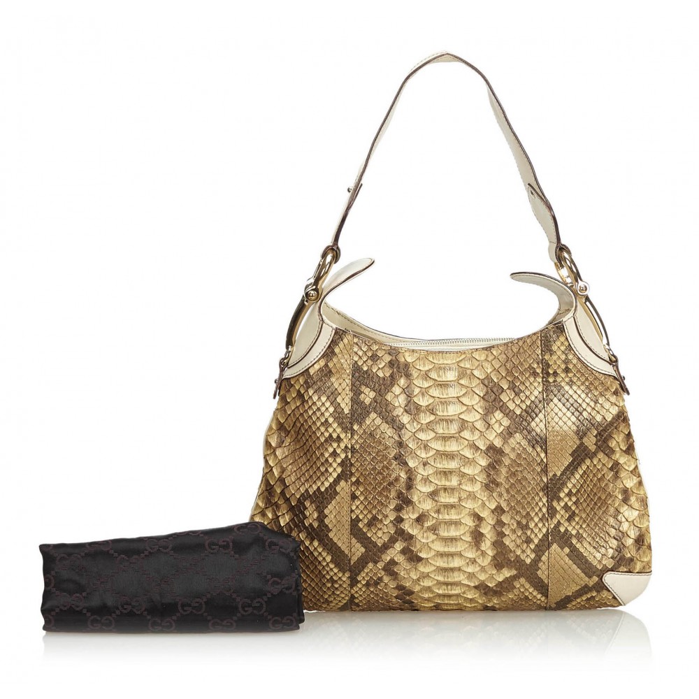Gucci Vintage - Python Leather Horsebit Creole Shoulder Bag - Brown - Leather Handbag - Luxury ...