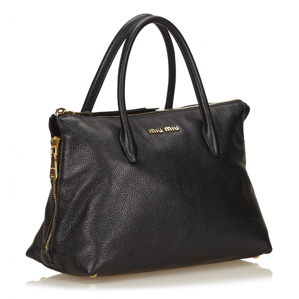 Miu Miu Vintage - Leather Handbag Bag - Black - Leather Handbag ...