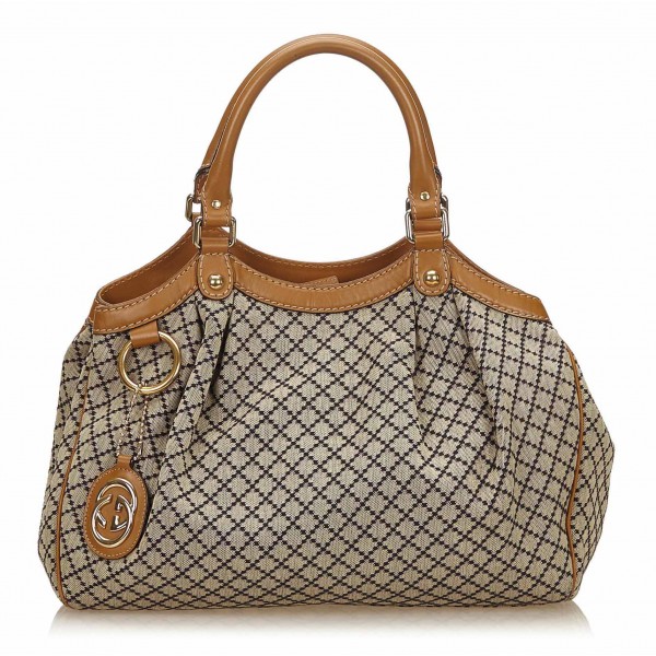 Gucci Vintage - Diamante Canvas Sukey Handbag Bag - Marrone - Borsa in Pelle - Alta Qualità Luxury