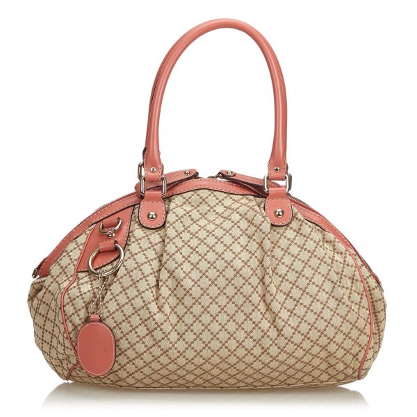 Gucci Vintage - Diamante Jacquard Sukey Handbag Bag - Marrone - Borsa in Pelle - Alta Qualità Luxury