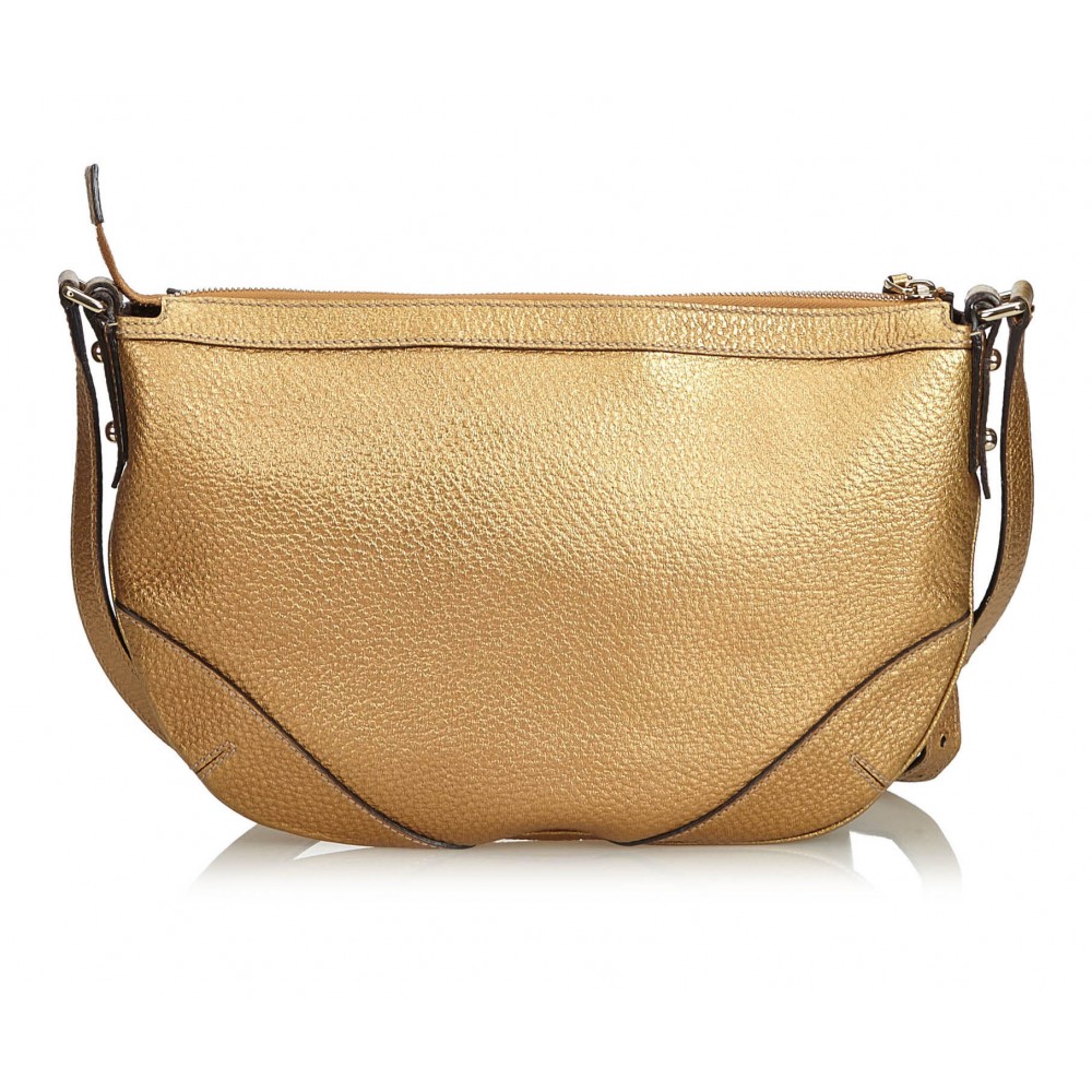 Gucci Vintage - Metallic Leather Horsebit Crossbody Bag - Gold