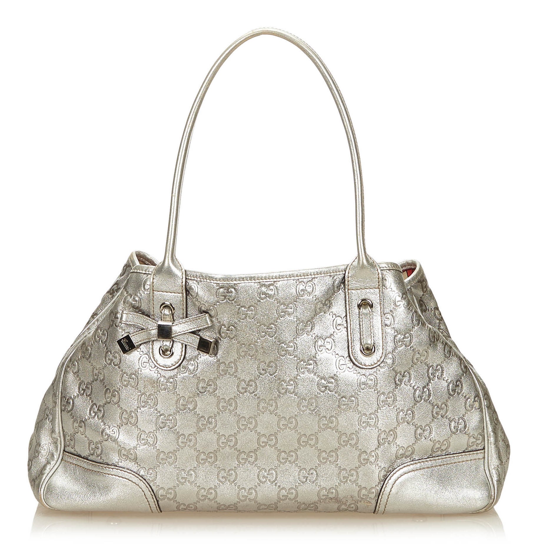 Gucci Brown Ostrich Medium Bamboo Daily Top Handle Bag Silver