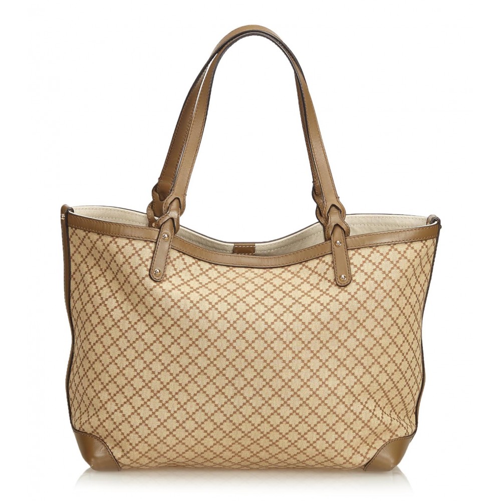 Gucci Vintage - Diamante Jacquard Tote Bag - Brown - Leather Handbag - Luxury High Quality ...