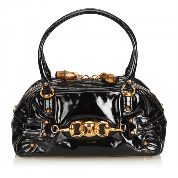 Gucci Vintage - Patent Leather Horsebit Wave Shoulder Bag - Black - Leather Handbag - Luxury High Quality