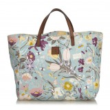 Gucci Vintage - Flora Canvas Tote Bag - Blu - Borsa in Pelle - Alta Qualità Luxury