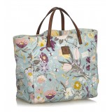 Gucci Vintage - Flora Canvas Tote Bag - Blu - Borsa in Pelle - Alta Qualità Luxury