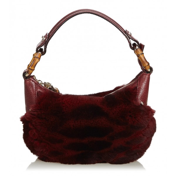 Gucci Vintage - Fur Bamboo Ring Hobo Bag - Rosso - Borsa in Pelle - Alta Qualità Luxury